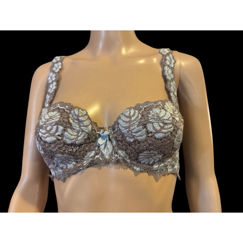 LISE CHARMEL Gray -Blue SHEER LACE UNDERWIRED BRA W/ADJUSTABLE STRAPS  ~ 34C
